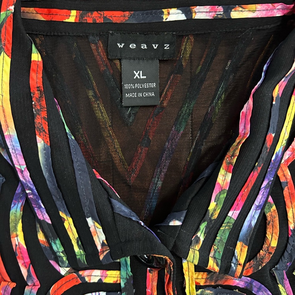 Weavz Multicolor Artistic Long Sleeve Button Down Sheer Top Size XL - Picture 4 of 9